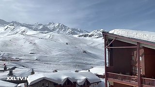 4 Charming Slim Bubble-assed Babes Share BBC & BWC In a Crazy Orgy In Their Mountain Chalet