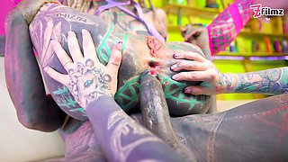 Anuskatzz Shares Lily Lus Hard and Tattooed Cock with Australian Bimbo Kellie Panther