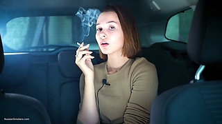 Sexy Russian Babe Smoking Cigarette Natural Setting