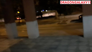(risky public) Latina college flashing tits in the street and jerk off
