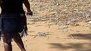 African Ebony Sexy Black Girl Dances in Public with Laughter