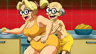Hentai Granny Gets Double Hot Love for Breakfast
