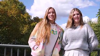 Two fledgling blonde stunners enjoy hard-core lezzy