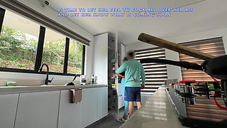 Young Maid in Blue Leggings Lets Her Boss Touch Her Good