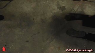 Big breast femdom pegging bound man