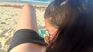 MILF Sucks Cock and Swallows Cum on the Beach POV