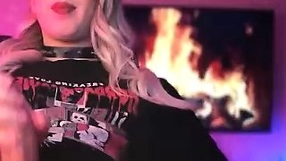 Big Tits Tranny Jerking her Big Hard Cock