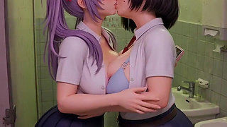 Schoolgirl Kissing Cosplay Anime compilation