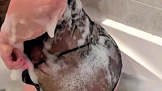 Stepmom Takes a Bath in Stockings and Sexy Lingerie, Wet Big Ass