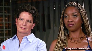 Ebony lezdom butt fucking fucks white mommy in bondage