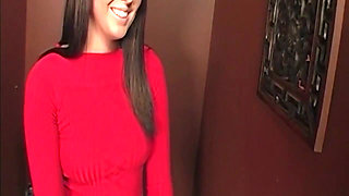Brunette MILF Spreads Pussy and Sucks Gloryhole Cock