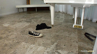 Blonde in golden boots gets shafted by a BBC