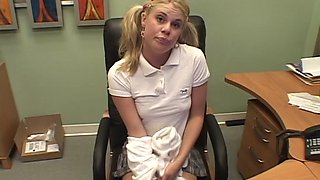 Hot Teen Little Summer Masturbates on her Dads Office