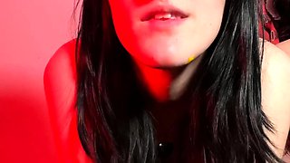Sexy brunette lesbians in stockings strap on fucking