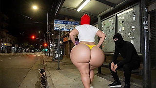 Big Ass Latina Sitting on the Bus Visible Yellow Thong