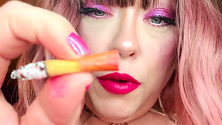 Miss Tina Snua Dressed In Pink Smokes A Richmond Superking Cigarette With Lots Of Dangling - OMI OME Snap Inhales Smoke Rings