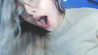 Petite Chick with glasses masturbates