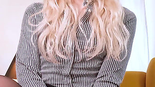 Slutty Nylon Secretary Fingering Wet Pussy in Sheer Pantyhose