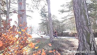 Pissing Street featuring Katy Rose's medium size tits movie