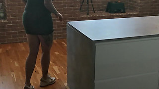 Busty Businesswoman Pees on the Kitchen Table