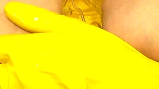 Indian Pregnant Stepsister in Yellow Gloves Plays with a Dildo and Talks Dirty