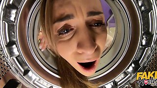 Big titted Josephine got stuck in a washing machine and thanked him in bed for helping