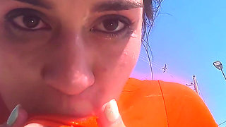 Wet Big Ass Brunette Gets Face Fucked by the Pool