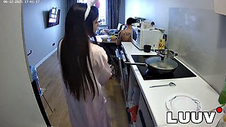 Guy Records Grossys Topless Kitchen Tease