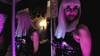 Hot fetish mistress Eva Latex show big black dildo toy dominatrix domina solo kink