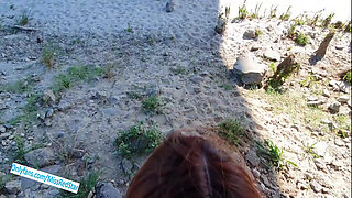 Public Blowjob on Beach Mouth Creampie