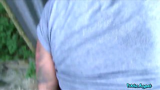 I bend this huge titted softcore model over in a public place - public agent