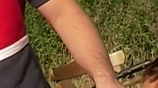 Nice teen girl fucking on the field