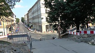 Brunette Flashing Her Titties And Pussy Outdoors In Public