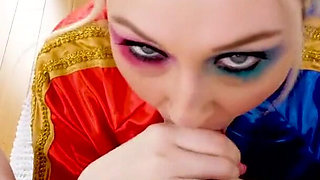 Cute blonde costume Arielle Aquinas POV blowjob and cum swallow