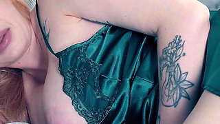 Blonde Step Mom with Massive Tits in Short Silk Nightie and No Panties Shares Bed with Step Son Leading to Intense Creampie