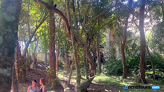 Voyeur Catches Two Horny Housewives Doing Yoga in the Woods at bAmateurs