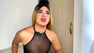 Solo jerking for titty tranny