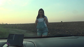 Pregnant Girl Tits Against Windshield