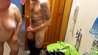 Doggy style sex and blowjob to a courier #2