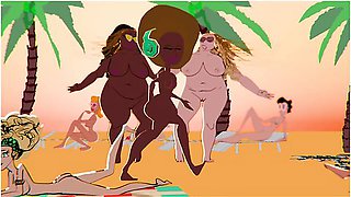 B On The Beach With Car Toon