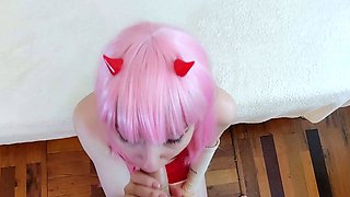 Zero two sucking her darling and get cum in her mouth