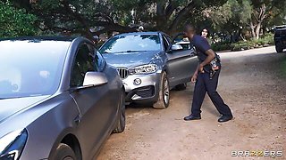 Silicone-boobed blonde Cyber Doll fucks with a huge black penis