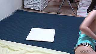 No Bra and Thong Panties Girl's Room, Indoor Camera in Japanese Girl's Apartment Showing Girl Doing Sexy Exercises in Mini Dress