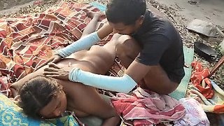 Desi housewife outdoor oil massage handjob with big tits and big nipples