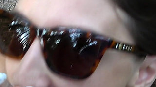 Man watching the girl as she practices yoga, public blowjob in a park, 4К!