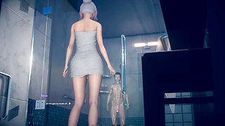 Leon and Stela Bath together in School Pussy Licking Hentai Anime Game