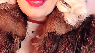 FUR FETISH video: beautiful Mistress tease and seduce. ASMR and JOI. Arya Grander.