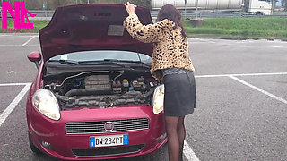 Sexy Speedy Driving in Patent Black Pumps and Seamed Black Pantyhose