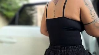 Blonde is flashing her big boobs in the outdoors
