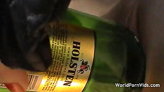 An Amateur, Vintage Footage with a Sexy Russian Chick Pissing and in the Masturbating with a Bottle in the Woods